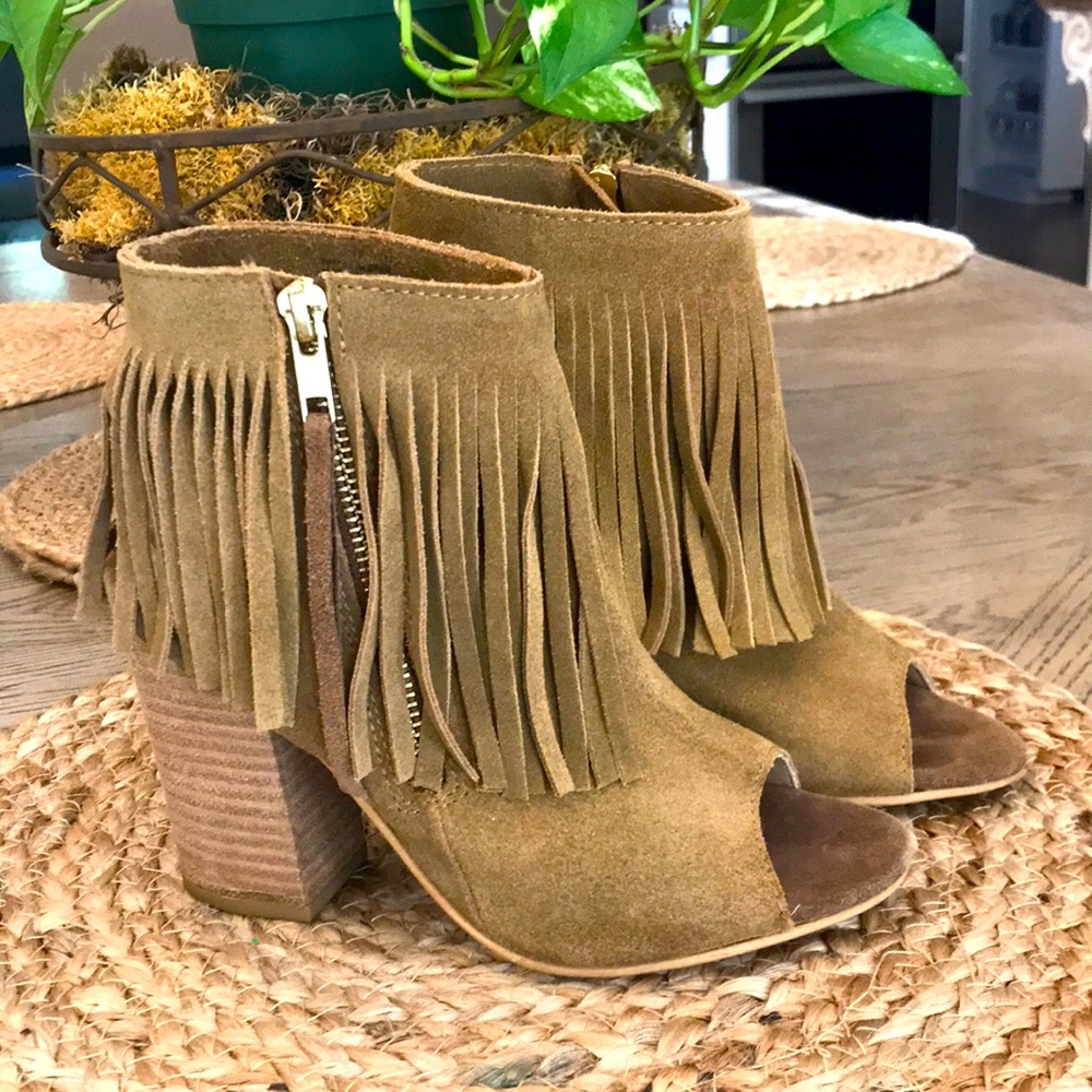 Carlos Santana Fringe Suede Booties